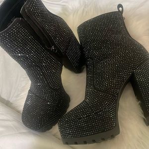 Boots for Women Round Toe Sparkly Ankle Boots for Women With Chunky Heel